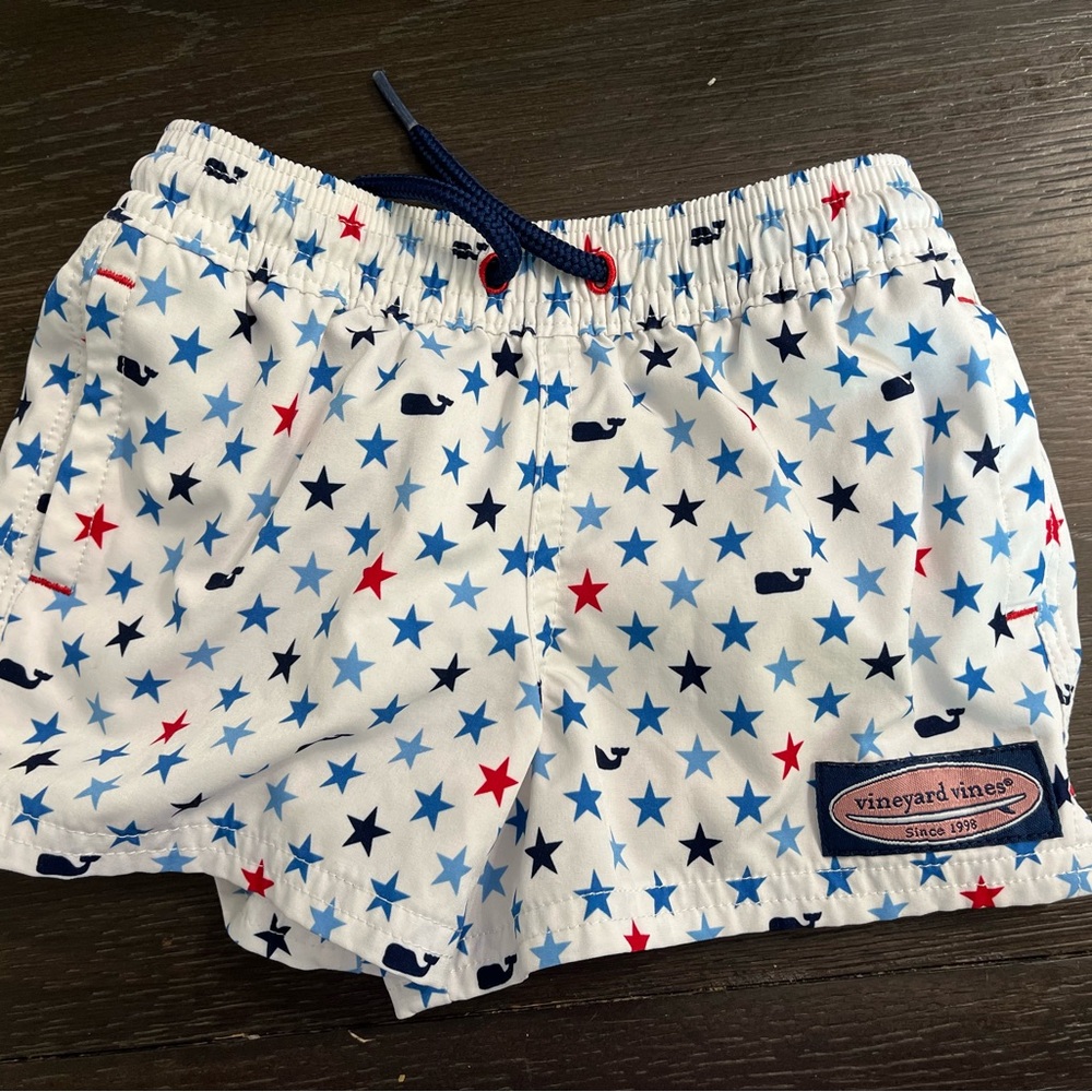 Vineyard Vines White Shorts with Red and Blue Stars